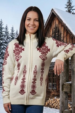 Pulover de damă norvegian natur cu fermoar lung Folka-AZ