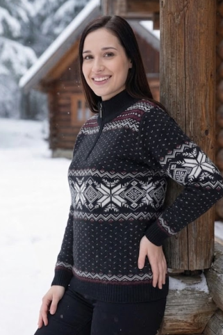 Oria-Z ženski črn pulover z norveškim vzorcem