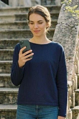 Klasična majica iz trikoja modra čolničast izrez