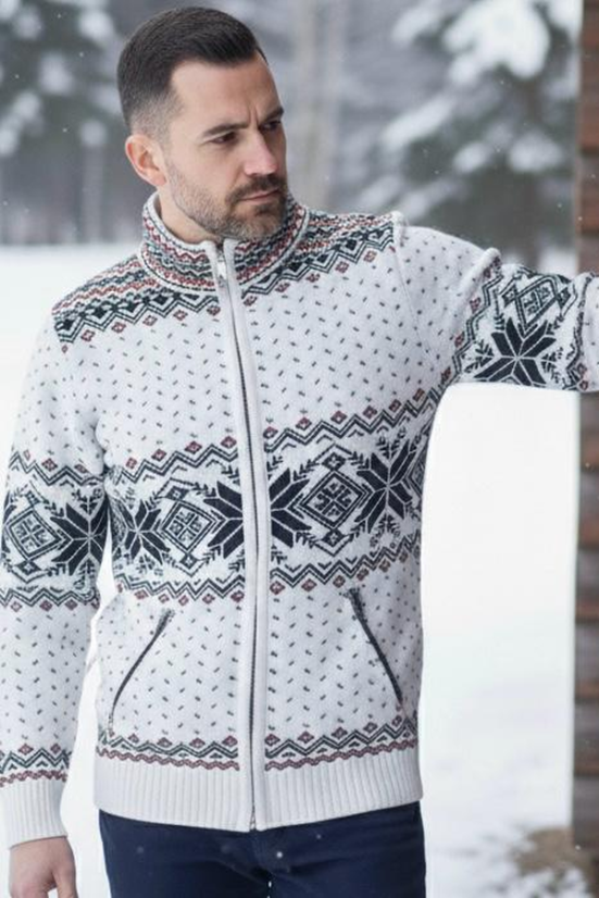 Orio-AZ norveški bijeli vuneni pulover s džepovima