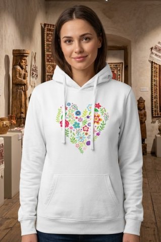 Dámska biela mikina  kvetinovou potlačou