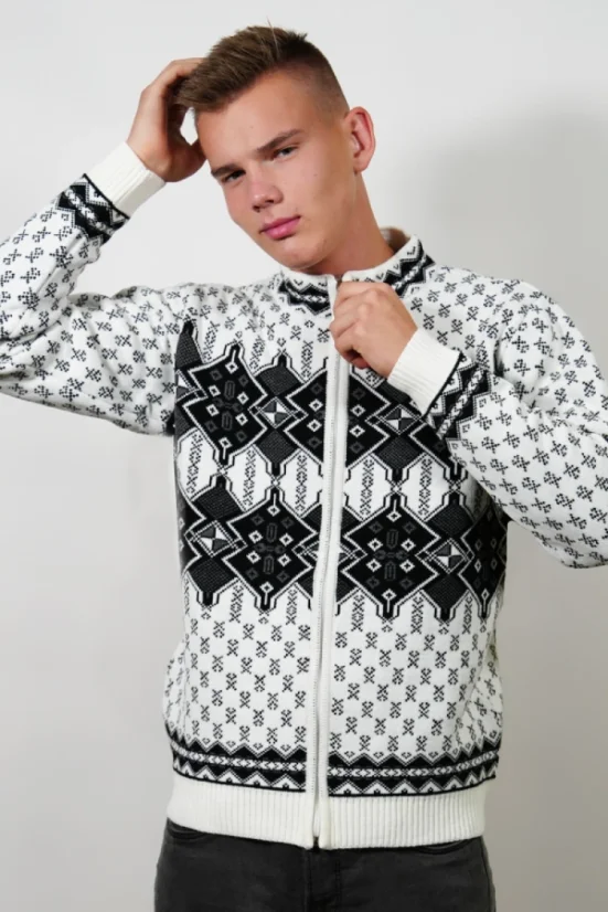 Udoban muški bijeli džemper s norveškim uzorkom Ken-Az