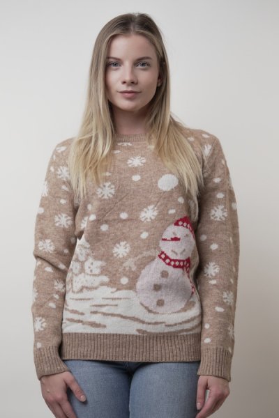 Csinos női pulóver Christmas beige