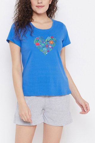 Dámske krátke pyžamo Srdiečko modrá