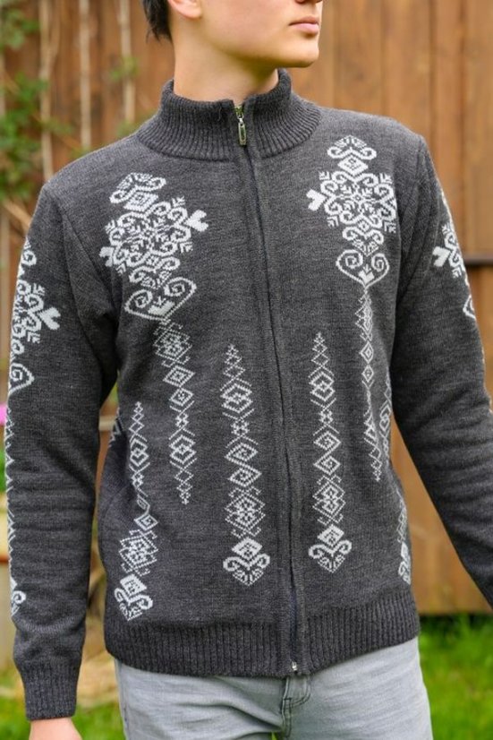 Pánsky tmavosivý nórsky sveter na zips Folk-AZ