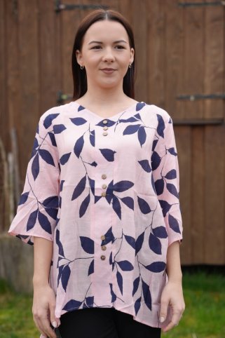 Lagana ljetna ženska bluza, mješavina pamuk - lan,  pink