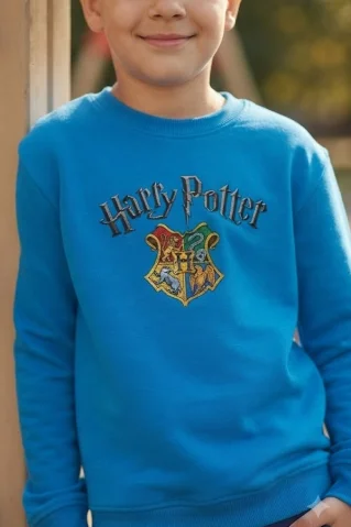 Detail modrej detskej teplákovej súpravy Harry Potter pre chlapcov