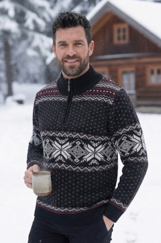 Orio-Z muški crni pulover s norveškim uzorkom