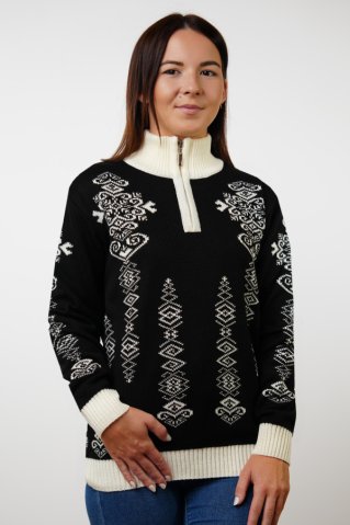 Damski czarny norweski sweter Folk-Z