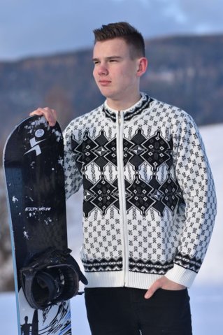 Wygodny męski biały sweter z norweskim wzorem Ken-Az