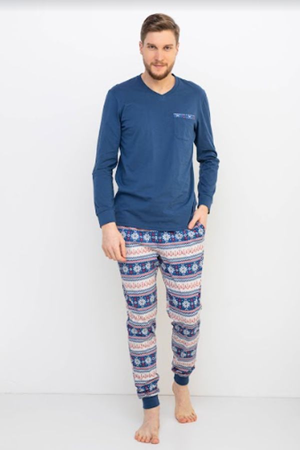 Moška pižama s dolgimi rokavi 31028 modra