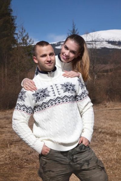 KIRK Z pánsky sveter s nórskym vzorom biela
