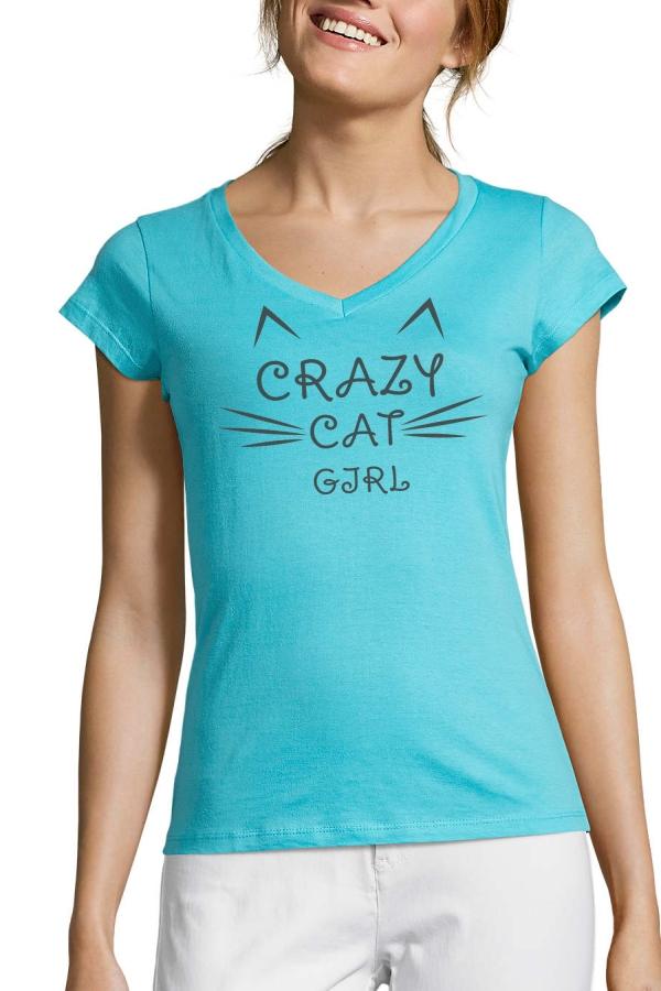 Bavlnené Ewident tričko Crazycatgirl modrá