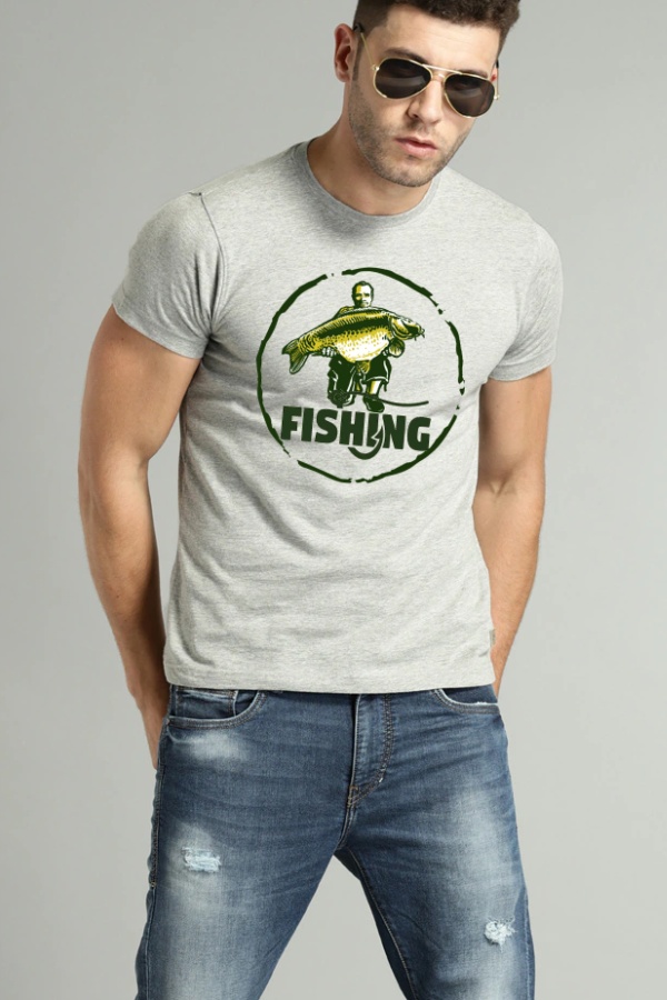 Fishinghook tričko 100% bavlna sivá
