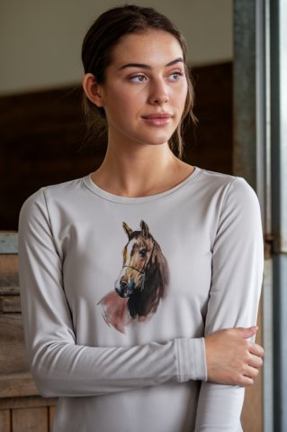 Dámske biele jazdecké tričko – dlhý rukáv