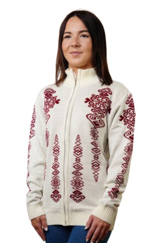 Damski naturalny norweski sweter rozpinany na długi zamek Folka-AZ