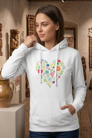 Dámska biela mikina  kvetinovou potlačou
