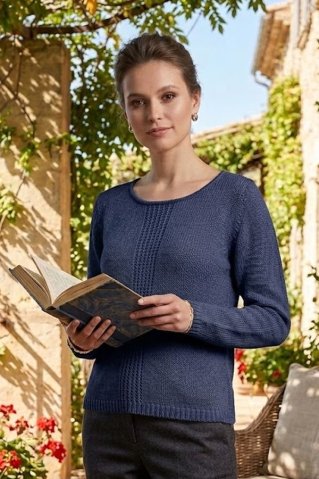 Ženski pulover z nežnim vzorcem na sprednji strani navy