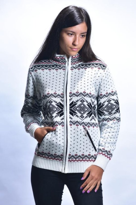 Dámsky biely vlnený sveter s nórskym vzorom Oria-Z