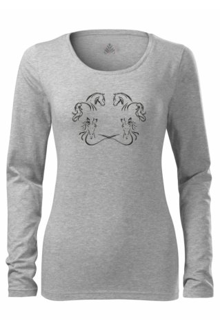 Dámske sivé tričko so siluetou koňa