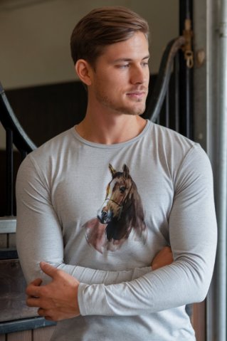 Horse3 sivé pánske jazdecké tričko
