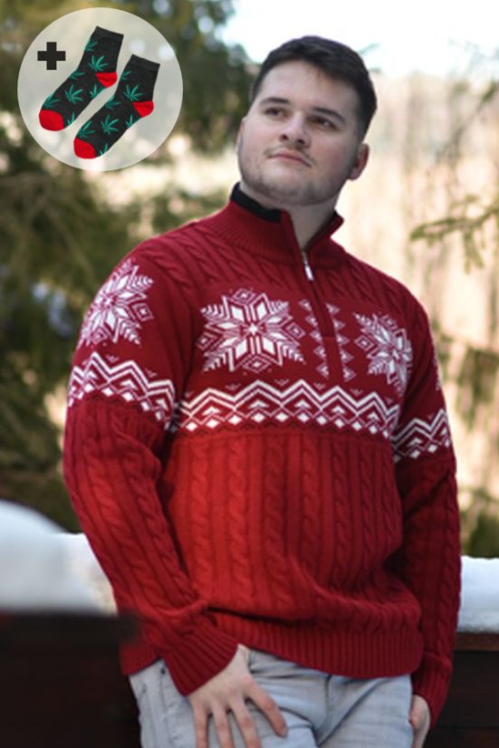 KIRK Z moški pulover z norveškim vzorcem – rdeč
