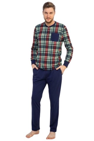 Herren-Baumwollpyjama mit Karomuster – blau