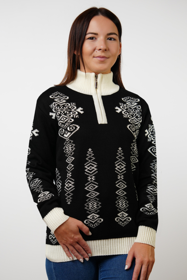 Folka-A norvég mintás pulóver fekete