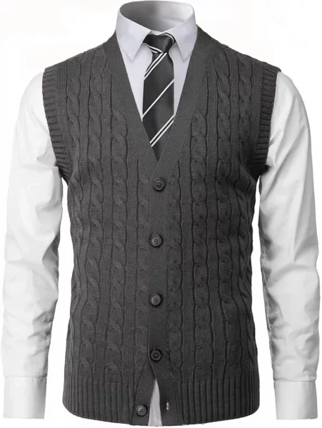 Pánská pletená vesta na knoflíky CrimBB tmavě šedá