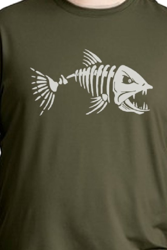 Ribička majica Fish Skeleton – Maslinasto zelena