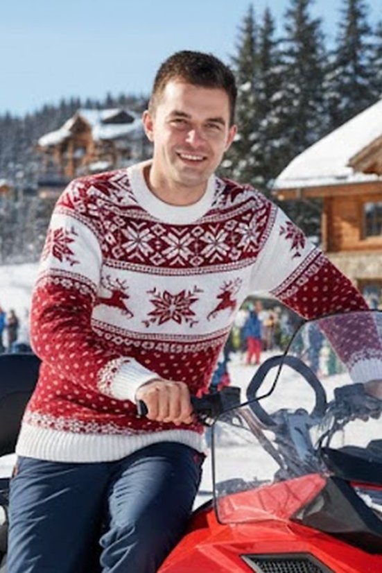 Muški bordo norveški pulover s motivom jelena Life