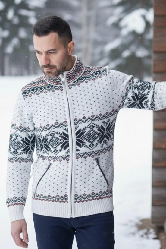 Orio-AZ norveški bijeli vuneni pulover s džepovima