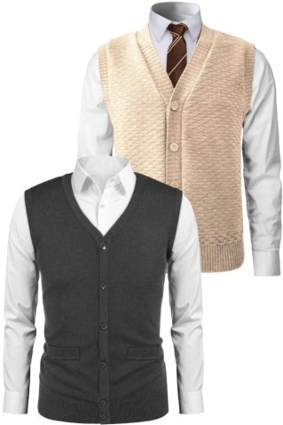 Férfi gombos kötött mellény 2db grafit + bézs