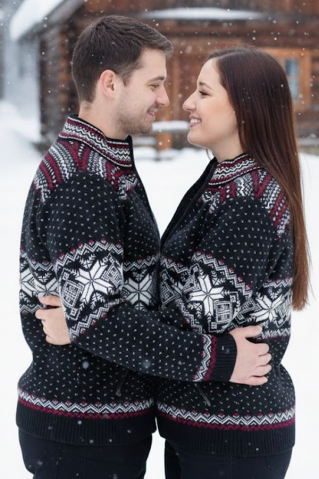 Dámsky čierny vlnený sveter s nórskym vzorom Oria-Z