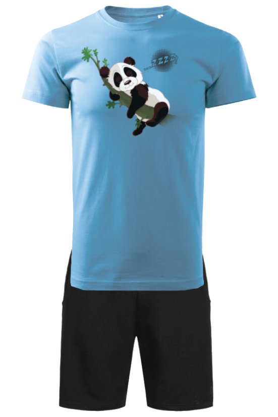 Muške pidžame Panda – plave, kratki rukavi