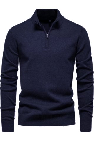 Pánsky sveter na krátky zips modrá