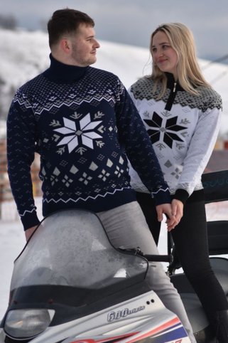 Modrý pánsky pletený rolák nórskym vzorom Gracio-R