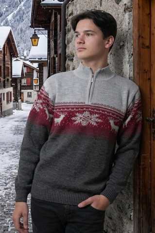 Men’s Grey Norwegian Sweater NeroZ – Deer Pattern