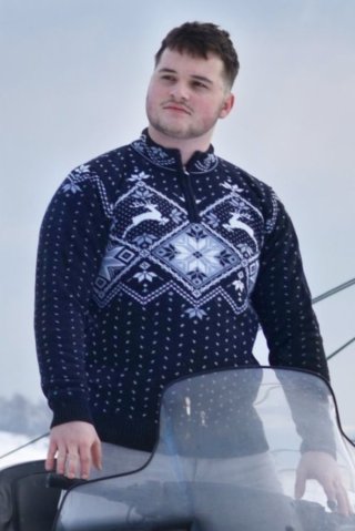 Men’s Norwegian Knit Sweater – Deer Motif, Blue