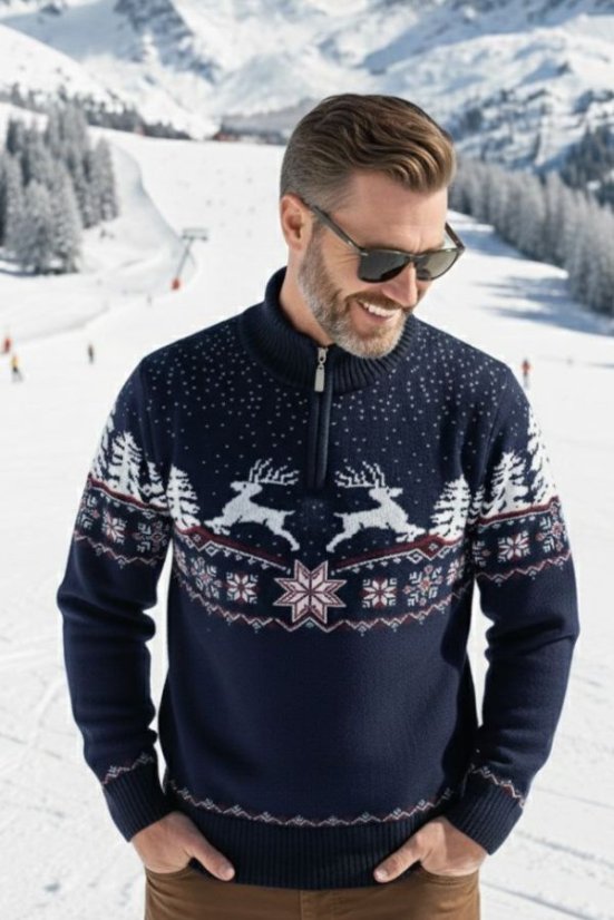 Muški džemper s jelenom Oliver-Z plavi | Zimski džemper | Ewident