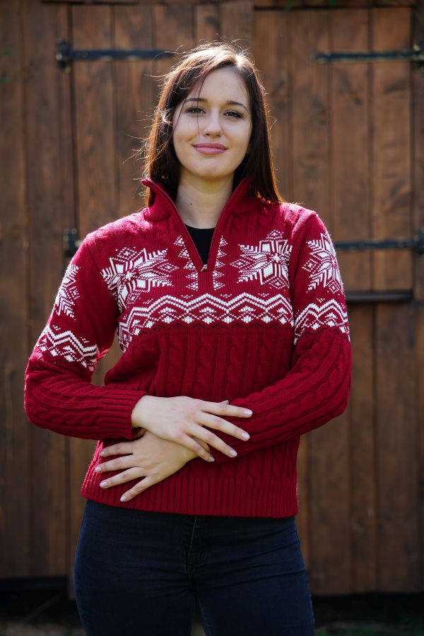 Női norvég pulóver KIRKA-Z bordó