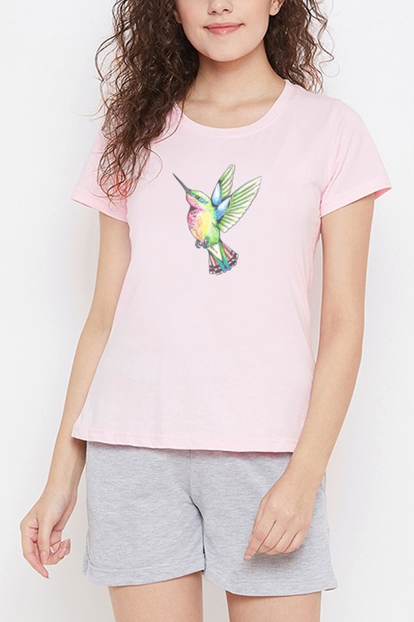 Pijamale scurte dama Hummingbird roz