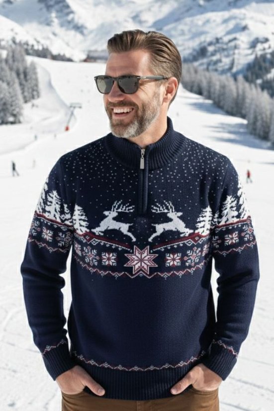 Muški džemper s jelenom Oliver-Z plavi | Zimski džemper | Ewident