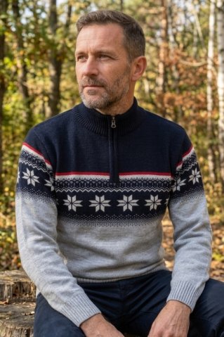Férfi sötétkék norvég gyapjú kardigán Nolan-Z