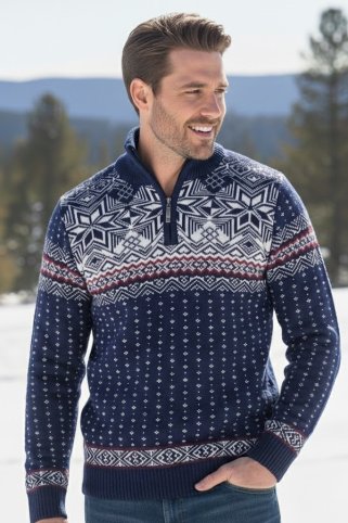 Muški vuneni norveški džemper Libor-Z plava | Topli zimski džemper sa zatvaračem