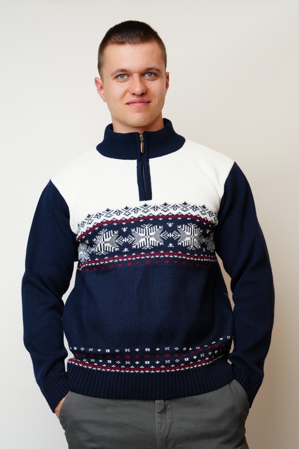 Land-Z fehér-navy norvég mintás pulóver