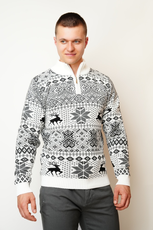 Moški pleten pulover z vzorcem jelena Goral-Z