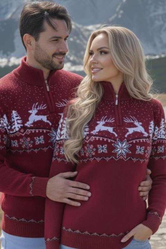 Muški džemper s jelenom Oliver-Z crveni | Zimski džemper | Ewident