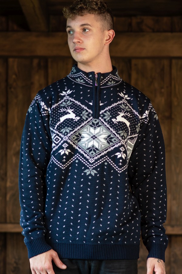 Moški pleten pulover z vzorcem jelena Jelen-Z