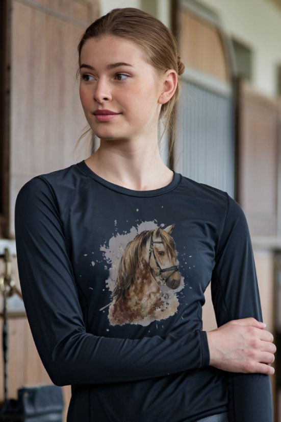 Ženska majica s motivom konja – crna